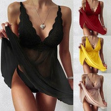 Vestido de moda caliente encaje cómodo camisón ropa de dormir verano cuello en V