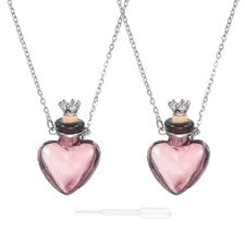 Collar 2 Piezas Vial, Acero Inoxidable Vidrio Corazón Perfume Botella 39.5mm, Fucsia