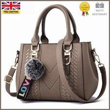 Mujeres Bordado Bolso Mensajero Damas Cuero Bolso de Mano Cartera de Hombro Bola de Pelo Reino Unido