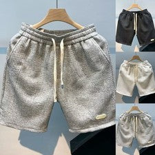 Pantalones cortos informales de cinco cuartos para hombre cintura elástica cordón tela ligera