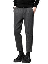 Pantalón de lana de otoño para hombre ajustado pantalones largos estilo coreano informal recto polar