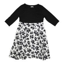 Vestido PINUP FASHION Mujer Pequeño Negro Floral Cuello Redondo Manga 3/4 Ajuste Acampanado