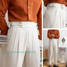 Hombres Lino Gurkha Pantalones Formales Negocios Rectos Estilo Británico Vestido Pantalones LO ÚLTIMO
