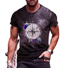 Camisetas Hombres Moda Estampado gráfico Brújula Casual Negro Moda Camiseta