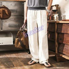 Pantalones rectos retro italianos estilo holgado para hombre mezcla de lino pantalones largos finos