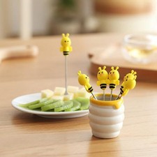 7 piezas utensilios para servir frutas brochetas de acero inoxidable dibujos animados comida selecciones