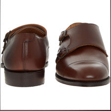 Zapato de Monje CHEANEY Barrett Doble Hebilla Alto Brillo Marrón Cuero de Becerro £380