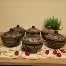 Juego de 6 platos de sopa de cerámica utensilios de cocina de gres olla de ba...