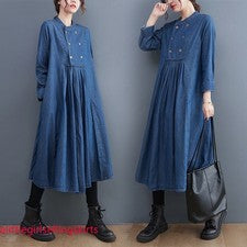 Vestido vaquero para mujer de longitud media informal manga larga doble pecho moda