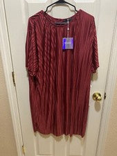Nuevo Vestido Camiseta Para Mujer Misguided Rojo Vino Satinado Arrugado Plisado Talla 12