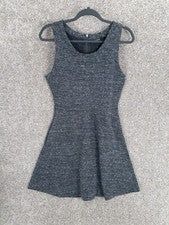 Vestido Adrienne Vittadini para mujer S gris jaspeado tejido sin mangas línea A bolsillos nuevo con etiquetas