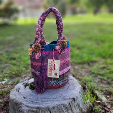 Bolso Wayuu Grande Hecho a Mano COLOMBIANO Brillante Pom Pom Boho Mochila Estilo Tribal