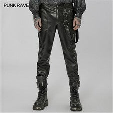 Pantalones largos ajustados de cuero PU negros con piernas rectas Punk Rave para hombre