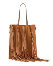 Bolso de compras de cuero con flecos MARNI marrón cremalleras laterales expandibles grande NUEVO