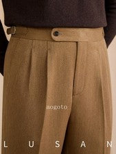 Pantalones de vestir formales al tobillo estilo Nápoles italiano de lana rectos informales de negocios