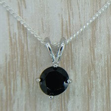 COLGANTE REDONDO DE PLATA DE LEY 925 ESPINELA NEGRA NATURAL DE 6 MM + CADENA / COLLAR