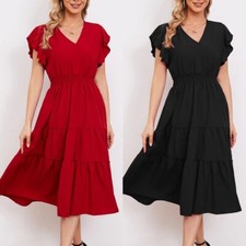 Vestido bohemio mujer manga volantes escote en V y corte holgado
