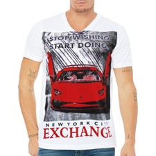 CAMISETA BLANCA CUELLO EN V NUEVA CON ETIQUETAS DE LUJO ROJA DEPORTIVA DE CARRERAS DE COCHES DE MODA PARA HOMBRE