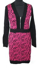 VESTIDO MUJER BODYFLIRT BOUTIQUE VESTIDO PUNTO MANGA LARGA NEGRO ROSA 32 34 XS NE