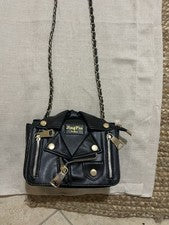 JingPin NvBao Negro Imitación Cuero Motociclista Chaqueta Bolso de Mano Cartera 3 Vías Uso-Brossbody