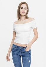 Camisa Urban Classics Mujer Damas Hombro Descubierto Acanalado Camiseta Blanca