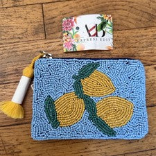 Express Edit Bolsa con Cuentas Monedero Mini Bolso Diseño Limón Cierre de Cremallera NUEVO