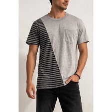 Camiseta BLANKNYC Para Hombres Asimétrica Diagonal Dividida Bloques de Color Bolsillo a Rayas M Nueva con Etiquetas