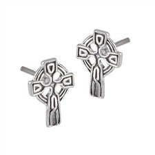 Aretes pequeños de plata de ley 925 con poste de cruz celta de 10 mm (0,39")