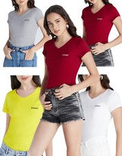 Camiseta para mujer ZAZIO cuello en V calce manga corta, calce camisetas gráfico mínimo