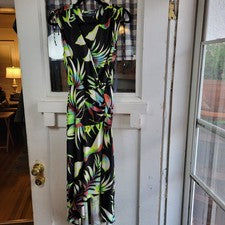 Vestido RACHEL Rachel Roy Para Mujer Negro Lima Tropical Eulalie Hombro-Corbata Talla S
