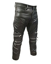 Pantalones negros de cuero real para hombre Pantalones de motociclista Estilo Jeans