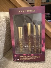 x+y=belleza Juego de 4 brochas de maquillaje glamour brillo dorado nuevo en caja