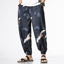 Pantalones Para Hombre Pantalones con Bandas al Tobillo Grúa Japonesa Informal Estilo Étnico Sueltos SHP