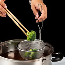 304 Grade hängendes Hot Pot Sieb 23 x 12,5 cm mit Haken Griff
