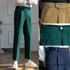Pantalón Para Hombres Patrón Gofre Nápoles Verano Cintura Alta Pantalón Recto Pantalones Italianos