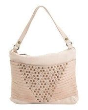Bolso Bandolera Viola Castellani Italia Cuero Tachonado Medio Hombro Beige Taupe