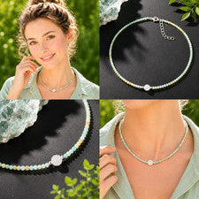 Collar Amazonita Plata 925 Facetada Ø3mm con Perla Cristal Montaña -539