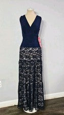 S.L. Vestido de moda para mujer con cuello en V sin mangas en azul marino