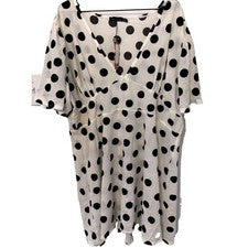 Vestido Boohoo Mujer 22 Blanco Negro Lunares Verano BOHO Fluido Cottagecore Nuevo con Etiquetas