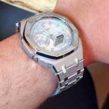 New Custom GShock GA2100 Casioak Stainless Steel Bracelet - all Silver mod