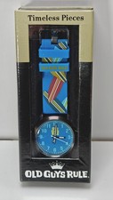 Reloj Old Guys Rule Surf's Up piezas atemporales patrón de surf azul batería nueva RARO