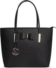 Bolso de Mano Grande Negro Imitación Cuero Mujeres Cremallera Superior Bolso de Hombro Trabajo Viaje