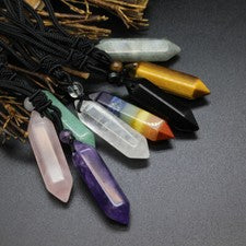Collar colgante hexagonal de cuarzo natural cristal chakra punto de curación joyería