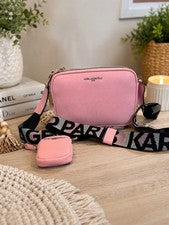 Bolso Bandolera Karl Lagerfeld Paris Rosa Logo Correa Ajustable Cremallera Bolsa