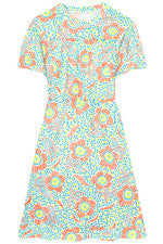 Vestido para mujer - Vestido estampado naranja turquesa - Vestido midi - XL - Algodón