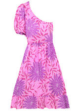 Vestido sin mangas para mujer - Vestido estampado floral de un hombro - 2XL - rosa púrpura