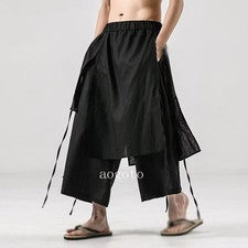 Pantalones sueltos de lino de algodón estilo chino de verano para hombre falda pantalones japoneses