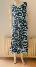Vestido midi BON ́A PARTE Jersey vestido de verano XL vestido midi azul estampado ondas cinturón
