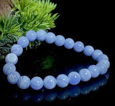 PULSERA CON CUENTAS DE PIEDRAS PRECIOSAS DE CRISTAL DE ÁGATA DE ENCAJE AZUL - CUENTAS DE 80 mm