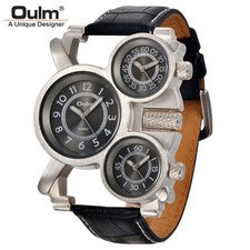 Reloj Pulsera Deportivo Hombre Oulm Tres Zonas Horarias Cuarzo Analógico Correa Cuero